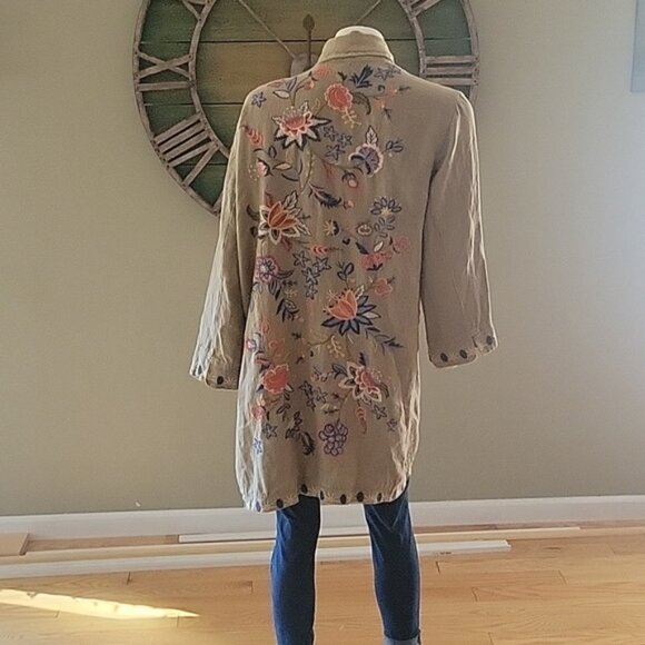 Johnny Was Tiwa  Embroidered Heavy Linen Coat - Picture 5 of 14